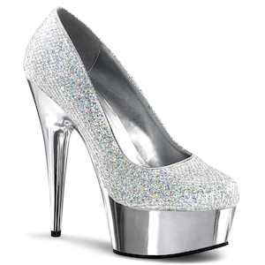 Pole Dance Pumps: DELIGHT-685G Silver Multi Glitter/Silver Chrome