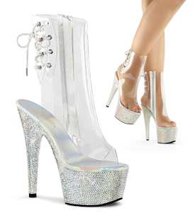 Pole Dance Ankle Boots: BEJEWELED-1018DM-7 Clear/Silver Multi Rhinestones