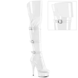 Pole Dance Thigh High Boots: DELIGHT-3018 White Stretch Patent/White