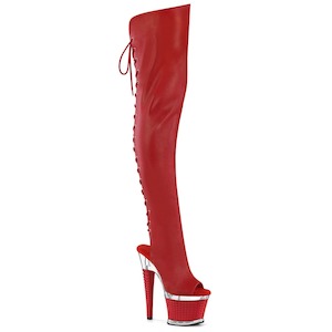 Fetish And Kink Shoes: SPECTATOR-3030 Red Faux Leather/Clear-Red Matte