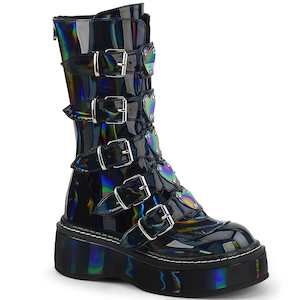 Alternative Mid Calf Boots: EMILY-330 Black Hologram