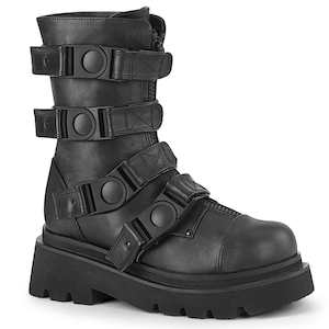 Alternative Mid Calf Boots: RENEGADE-55 Black Vegan Leather