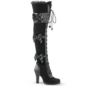 Alternative Over The Knee Boots: GLAM-300 Black Vegan Leather-Velvet
