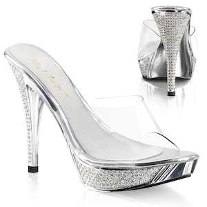 Bikini Competition Clear Slides: ELEGANT-401 Clear/Silver Chrome