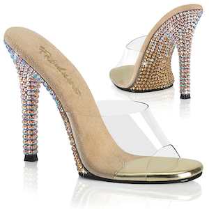 Bikini Competition Clear Slides: GALA-01DMM Clear/Gold Multi Rhinestones