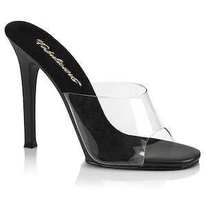 Low No Platform Clear Heels: GALA-01 Clear-Black/Black Matte