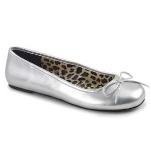 Plus Size Ballet Flats: ANNA-01 Silver Metallic Pu