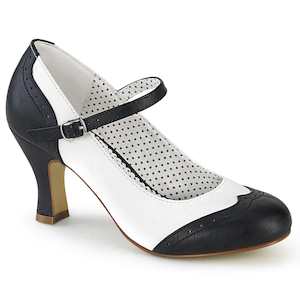 Gansters Retro Costume Shoes: FLAPPER-25 Black-White Pu
