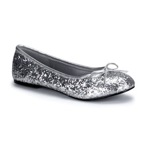 Retro Inspired Ballet Flats Lace Up Shoes: STAR-16G Silver Glitter