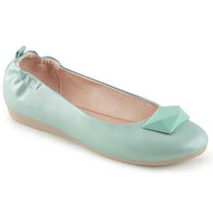 Retro Inspired Ballet Flats Lace Up Shoes: OLIVE-08 Aqua Faux Leather