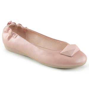 Retro Inspired Ballet Flats Lace Up Shoes: OLIVE-08 Baby Pink Faux Leather