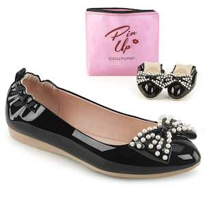 Retro Inspired Ballet Flats Lace Up Shoes: IVY-09 Black Patent