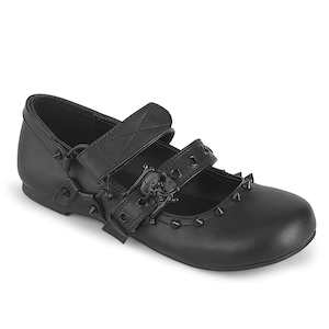 Retro Inspired Ballet Flats Lace Up Shoes: DAISY-08 Black Vegan Leather Flats