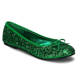 Retro Inspired Ballet Flats Lace Up Shoes: STAR-16G Green Glitter