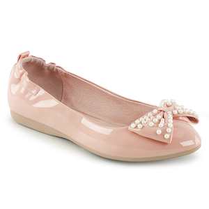 Retro Inspired Ballet Flats Lace Up Shoes: IVY-09 Baby Pink Patent
