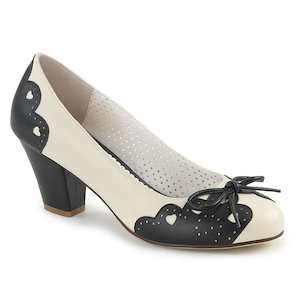 Retro Vintage Pumps: WIGGLE-17 Black-Cream Faux Leather