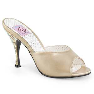 Retro Inspired Sandals Slippers: MONROE-05 Champagne Faux Leather