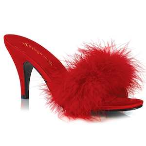 Retro Inspired Sandals Slippers: AMOUR-03 Red Pu-Fur