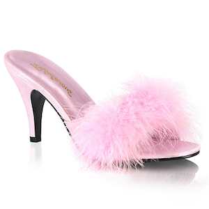 Retro Inspired Sandals Slippers: AMOUR-03 Baby Pink Pu-Fur