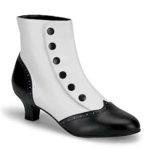 Retro Boots: FLORA-1023 White-Black Pu