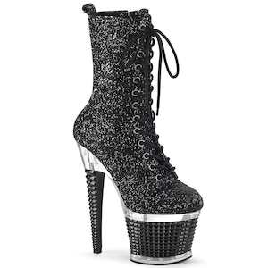 Pole Dance Ankle Boots: SPECTATOR-1040G Black Glitter/Clear-Black