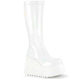 Alternative Knee High Boots: STOMP-200 White Hologram Stretch Patent