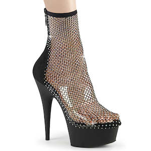 All Shoes: DELIGHT-1009 Black Faux Suede-Rhinestone Mesh/Black Matte