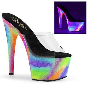 Pole Dance Slides: ADORE-701GXY Clear/Neon Galaxy Mini Glitter