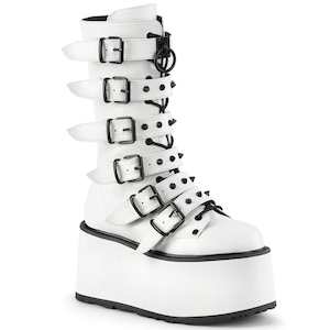 Alternative Mid Calf Boots: DAMNED-225 White Vegan Leather