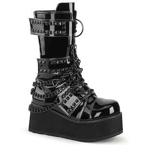 Alternative Mid Calf Boots: TRASHVILLE-138 Black Patent