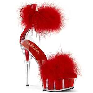 Womens Platform Heels: DELIGHT-624F Clear-Red Fur/M