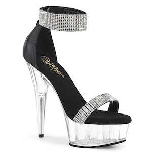 Womens Platform Heels: DELIGHT-641 Black Shimmery Fabric/Clear