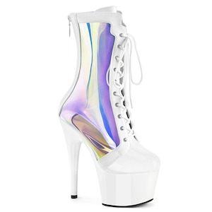 Womens Mid Calf Boots: ADORE-1047 White Patent - Hologram/White
