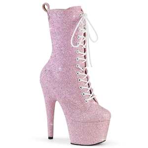 Womens Mid Calf Boots: ADORE-1040GR Baby Pink Multi Glitters/Matching