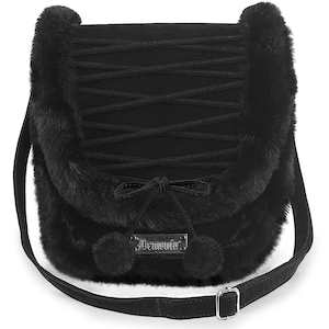 Demonia Handbags And Accessories: HB-663 Black FAUX SUEDE-FAUX FUR