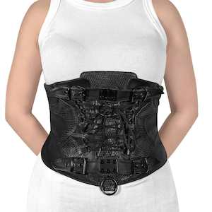 Demonia Handbags And Accessories: DA-310 Black Stretch Faux Leather Waist Cincher