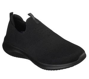 Skechers: 12837-Casual fully black pull on knit sneaker, great work shoe