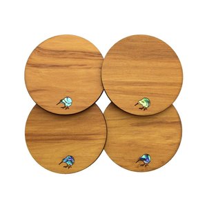 Paua Kiwi Rimu Coaster Set (WS)
