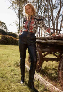 Once Was: OnceWas Sylvan Leather Curved Panel Jogger in Black.