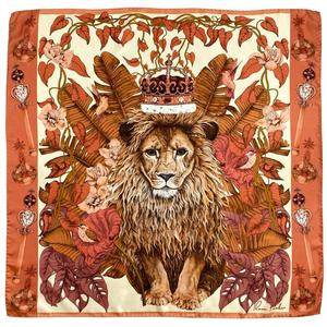 Ilona Tambor Mysterious Lion King Silk Scarf Terracotta