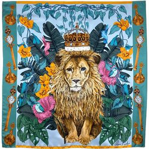 Ilona Tambor Mysterious Lion King Silk Scarf Blue