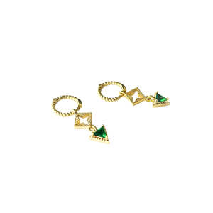 Lindi Kingi Byzantine Romance - Engraved Sleepers - Gold w Emerald