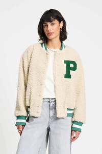 Pom Teddy Baseball Jacket - Ecru