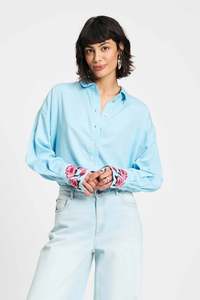 Pom Melange Blouse - Sky Blue