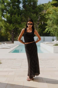 Among The Brave Summit Viscose Blend Tie Waist Bias Maxi Skirt - Black / Ivory