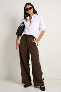 Stories Be Told Townie Wide Leg Pants - Chocolate Stripe Side Tape
