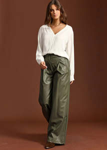 Lauren Vidal: Lauren Vidal Misha Faux Leather Pants - Green