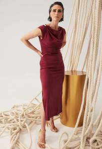 OnceWas Monique Draped Neck Dress - Ruby