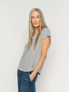 199 Under: Mos Mosh Kala V-SS Stripe Tee - Salute Navy