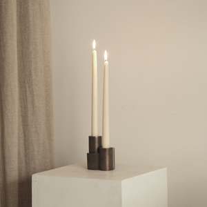Homeware And Accessories: Snug Candle Holder in Darkened Brass (set of two)